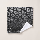 ブラックグリッターとヒョウ印刷 バスタオルセット (ウォッシュタオル)