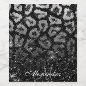 ブラックグリッターとヒョウ印刷 ワインラベル (シングルラベル)