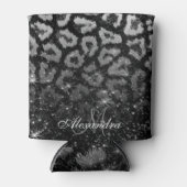 ブラックグリッターとヒョウ印刷 缶クーラー (正面)