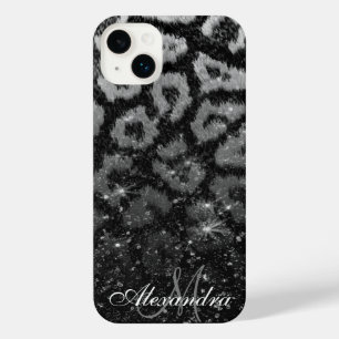 ブラックグリッターとヒョウ印刷 iPhone 14 PLUSケース
