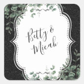 ブラックグリッターとフラワーユーカリプタスの花束 スクエアシール (正面)