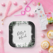 ブラックグリッターとフローラユーカリプトゥスブーケ ペーパープレート (パーティー)