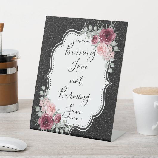 ブラックグリッターとフローラ日焼け止めサイン 台座サイン (インサイチュ)