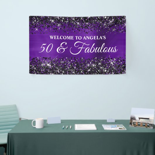 ブラックグリッターインディゴパープル50と素晴らしい誕生日 横断幕 (トレードショー)