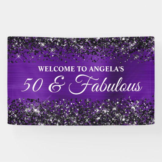 ブラックグリッターインディゴパープル50と素晴らしい誕生日 横断幕 (横)
