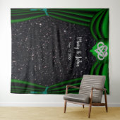 ブラックグリッターインフィニティハートグリーンカーテン タペストリー (インサイチュ(横))