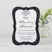 ブラックグリッターインフィニティハートブライズメイドカード 招待状 (スタンド正面)