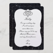 ブラックグリッターインフィニティハートメイド・オブ・オーナー(花嫁付き添い人)カード 招待状 (正面/裏面)