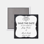 ブラックグリッターインフィニティハート日付磁石の保存 マグネット (正面/裏面)