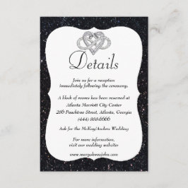 ブラックグリッターインフィニティ結婚ハートの詳細 エンクロージャーカード