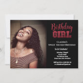 ブラックグリッターエレガント誕生日ガールスウィート16写真 招待状 (正面)