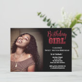 ブラックグリッターエレガント誕生日ガールスウィート16写真 招待状 (スタンド正面)