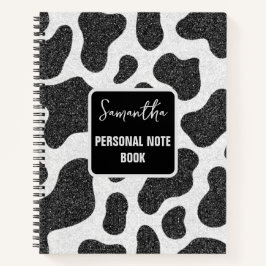 ブラックグリッターオールオーバー牛プリント手帳 ノートブック