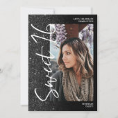 ブラックグリッターグラデーションスクリプト4枚の写真Sweet 16 招待状 (正面)