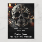 ブラックグリッターグラムスパークルスカルゴシック日付 案内ポストカード (正面)