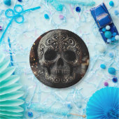 ブラックグリッターグラムスパークルスカルゴシック ペーパープレート (パーティー)