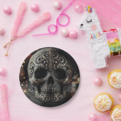 ブラックグリッターグラムスパークルスカルゴシック ペーパープレート (パーティー)