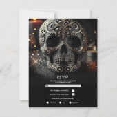 ブラックグリッターグラムスパークルスカルゴシックRSVP 招待状 (正面)