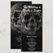 ブラックグリッターグラムスパークルスカル結婚式 プログラム (正面/裏面)