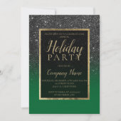 ブラックグリッターゴールドグリーン企業クリスマス 招待状 (正面)