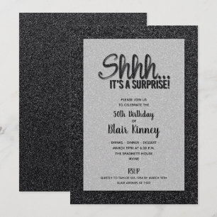 ブラックグリッターサプライズ誕生日 招待状