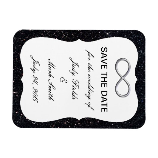 ブラックグリッターシルバーインフィニティ日付磁石を保存 マグネット (横)