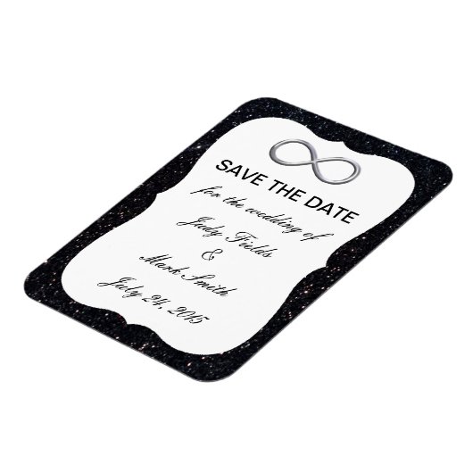 ブラックグリッターシルバーインフィニティ日付磁石を保存 マグネット (左側)