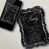 ブラックグリッターシルバー結婚ズ 招待状