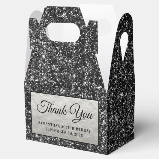 ブラックグリッターシルバー50番誕生日ありがとう フェイバーボックス (オープン)