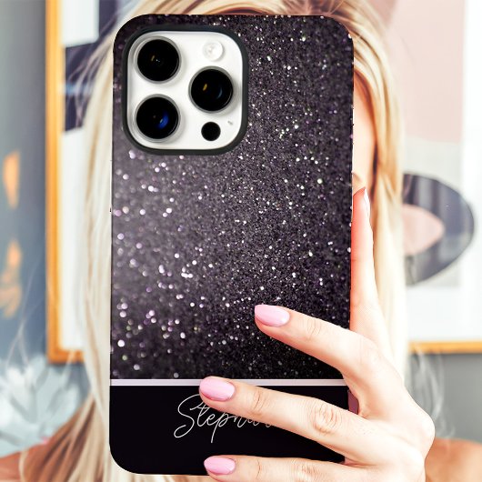 ブラックグリッタースパークル名前をカスタムする Case-Mate iPhoneケース