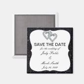 ブラックグリッターダイヤモンドハートは日付磁石を保存 マグネット (正面/裏面)