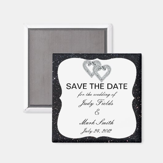 ブラックグリッターダイヤモンドハートは日付磁石を保存 マグネット (正面/裏面)