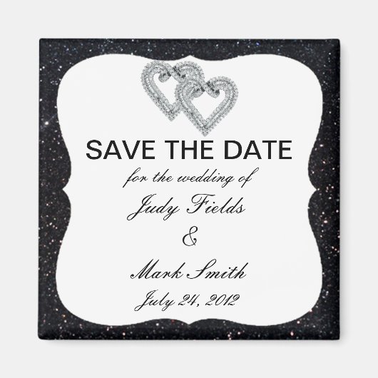 ブラックグリッターダイヤモンドハートは日付磁石を保存 マグネット (正面)