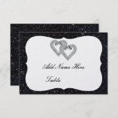 ブラックグリッターダイヤモンドハートテーブル座席表 招待状 (正面/裏面)