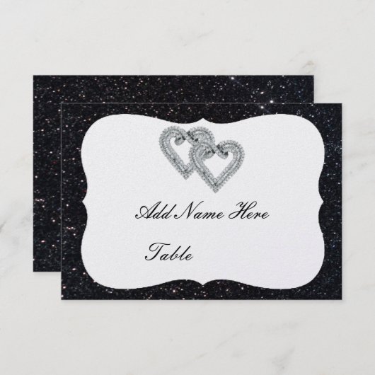 ブラックグリッターダイヤモンドハートテーブル座席表 招待状 (正面/裏面)