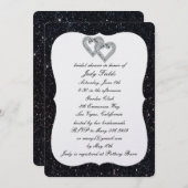 ブラックグリッターダイヤモンドハートブライダルシャワー招待状 招待状 (正面/裏面)