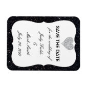 ブラックグリッターダイヤモンドハート日付磁石を保存 マグネット (横)