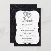 ブラックグリッターダイヤモンドハート結婚ズ詳細 エンクロージャーカード (正面/裏面)