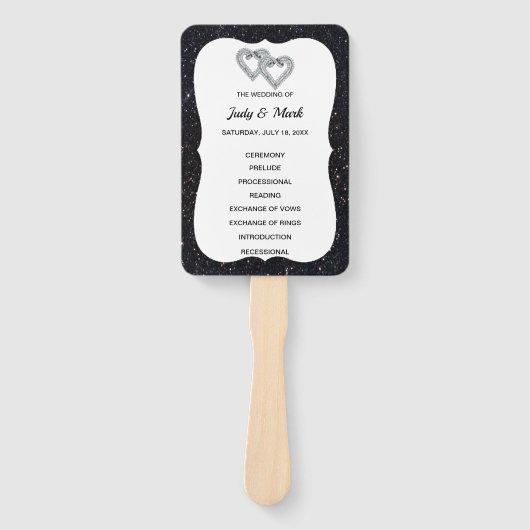 ブラックグリッターダイヤモンドハート結婚式 プログラムファン ハンドファン (正面)