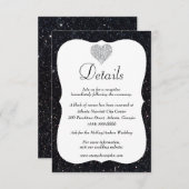ブラックグリッターダイヤ結婚モンドハート詳細 エンクロージャーカード (正面/裏面)