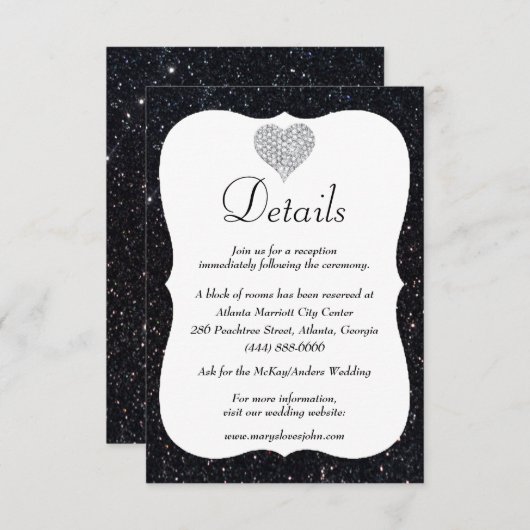 ブラックグリッターダイヤ結婚モンドハート詳細 エンクロージャーカード (正面/裏面)