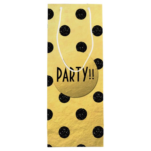 ブラックグリッタードット新年ワイン抱き枕、光沢 ワインギフトバッグ (裏面)