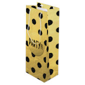 ブラックグリッタードット新年ワイン抱き枕、光沢 ワインギフトバッグ (正面アングル)