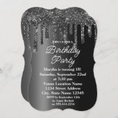 ブラックグリッタードリップエレガント誕生日招待状 招待状 (正面/裏面)