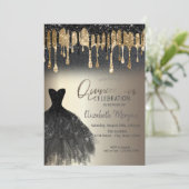 ブラックグリッタードリップスブラックドレス金ゴールドキンセアニラ 招待状 (スタンド正面)