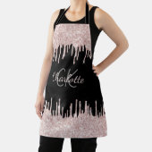 ブラックグリッタードリップバラ金ゴールドガーリーモノグラム名 エプロン (インサイチュ)