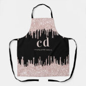 ブラックグリッタードリップバラ金ゴールドモノグラム事業 エプロン (正面)