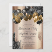 ブラックグリッタードリップバルーンのガラスの引退 招待状 (正面)