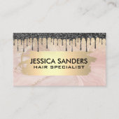 ブラックグリッタードリップ | ピンクマーブル金ゴールドメタル 名刺 (正面)