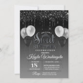ブラックグリッタードリップSweet sixteen誕生日  招待状 (正面)